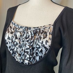 Metric Long Sleeve Blouse with Ruffles Black and White Size Med